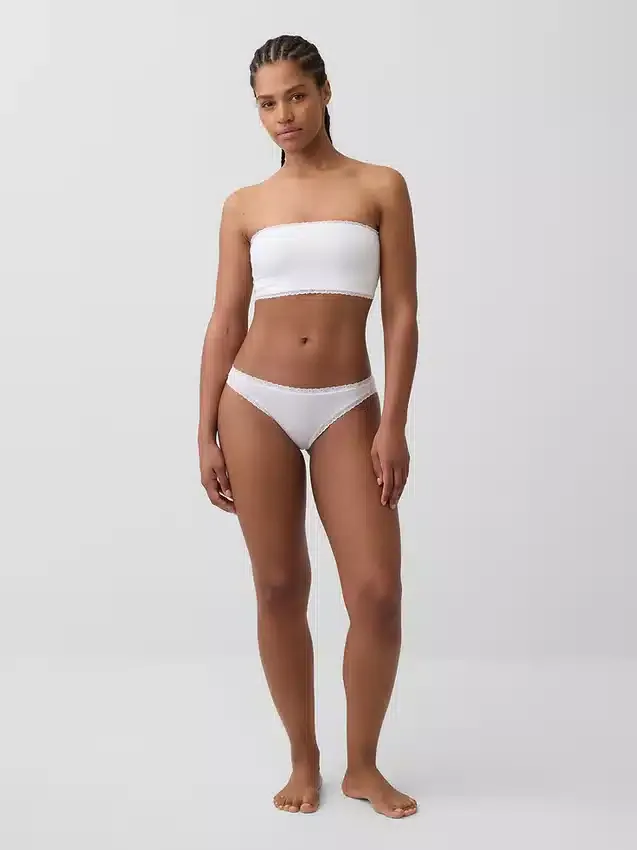 Bikini de algodón orgánico elástico con ribete de encaje