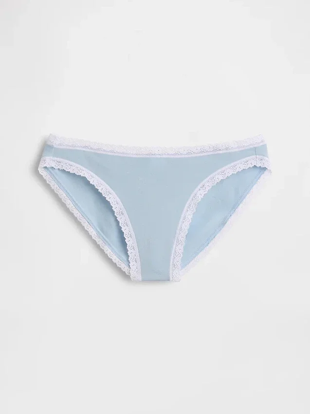 Bikini de algodón orgánico elástico con ribete de encaje