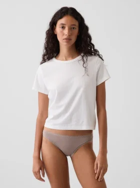 Bikini de algodón orgánico elástico con ribete de encaje, el más suave