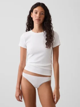 Bikini de algodón orgánico elástico con ribete de encaje, el más suave
