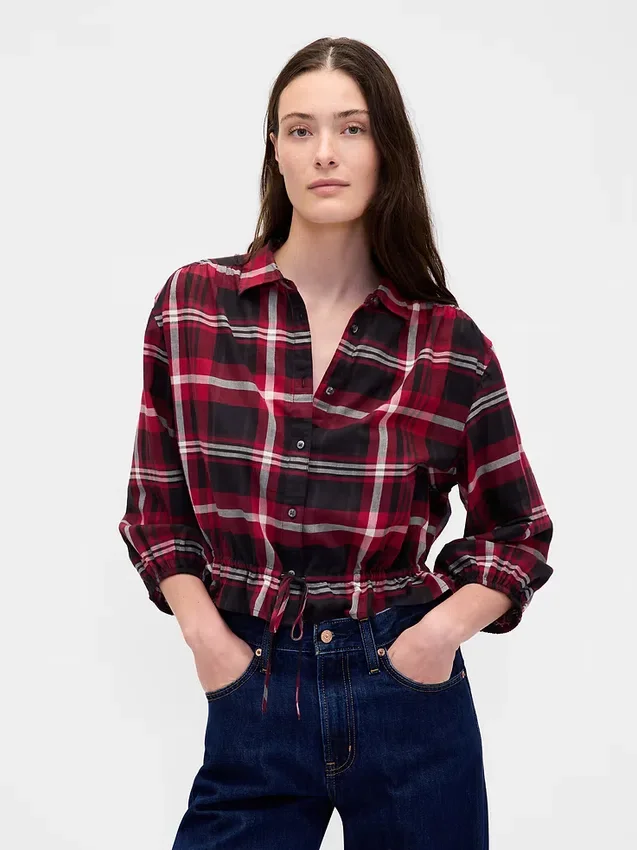 Blusa a cuadros con lazo en la cintura