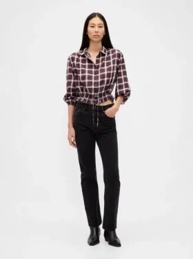 Blusa a cuadros con lazo en la cintura