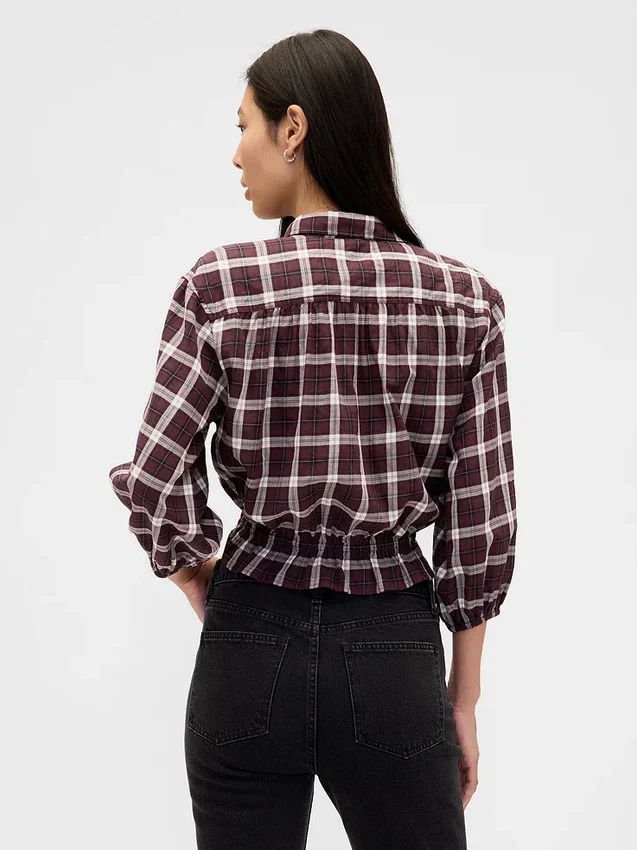 Blusa a cuadros con lazo en la cintura