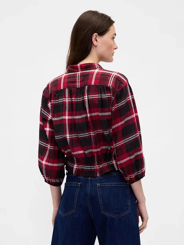 Blusa a cuadros con lazo en la cintura