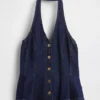 Blusa ajustada de mezclilla con cuello halter y peplum