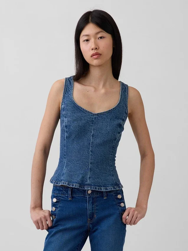 Blusa ajustada de mezclilla con peplum