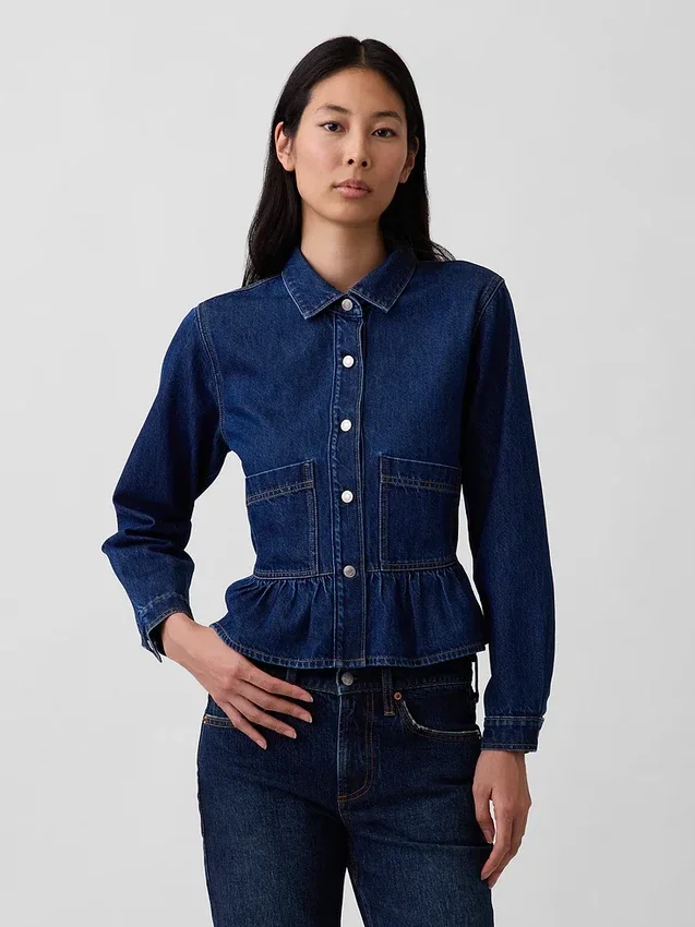 Blusa ajustada de mezclilla con peplum