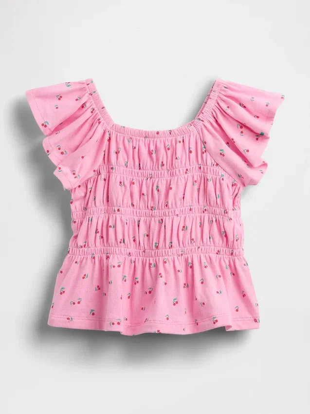 Blusa con mangas onduladas y fruncido para bebés y niños