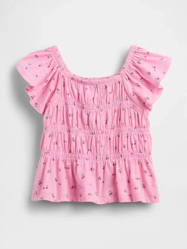 Blusa con mangas onduladas y fruncido para bebés y niños