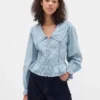 Blusa con peplum, cuello en V y cuello