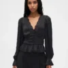 Blusa con peplum, cuello en V y ojales