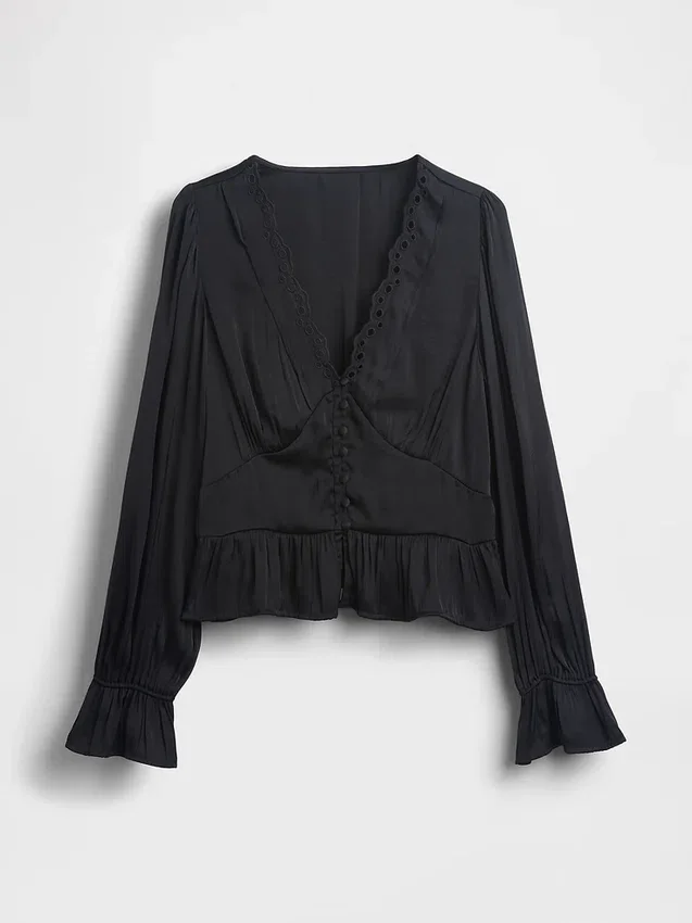 Blusa con peplum, cuello en V y ojales