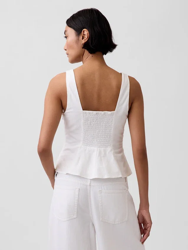 Blusa con peplum de mezcla de lino