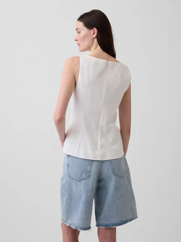Blusa de cuello barco en mezcla de lino