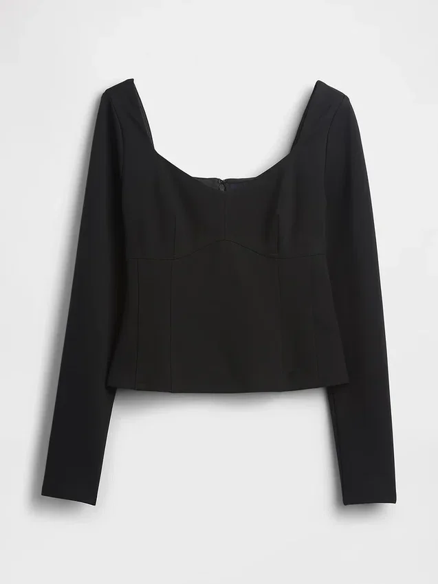 Blusa de doble tejido con escote corazón