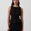 Blusa de gasa de algodón con peplum y cintura fruncida
