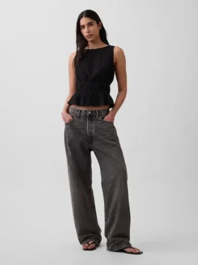 Blusa de gasa de algodón con peplum y cintura fruncida