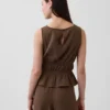 Blusa de gasa de algodón con peplum y cintura fruncida