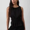 Blusa de gasa de algodón con peplum y cintura fruncida