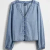 Blusa de mezclilla con mangas abullonadas