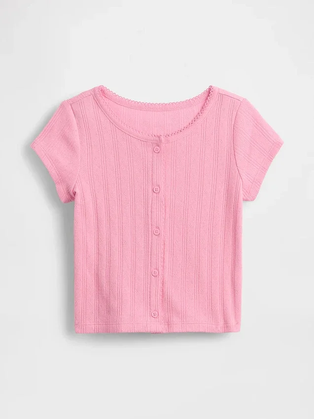 Blusa de punto acanalado con diseño de punto calado para bebés y niños pequeños