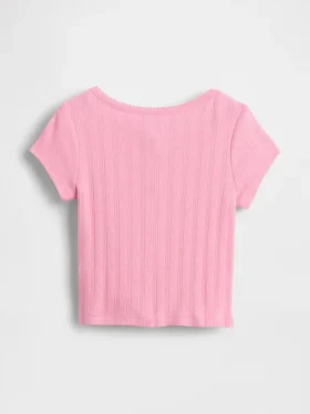 Blusa de punto acanalado con diseño de punto calado para bebés y niños pequeños