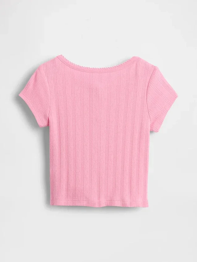 Blusa de punto acanalado con diseño de punto calado para bebés y niños pequeños
