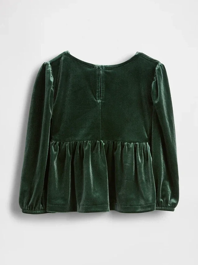Blusa de terciopelo con moño para bebés y niños pequeños