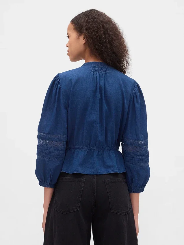 Blusa de voile con ribete de encaje