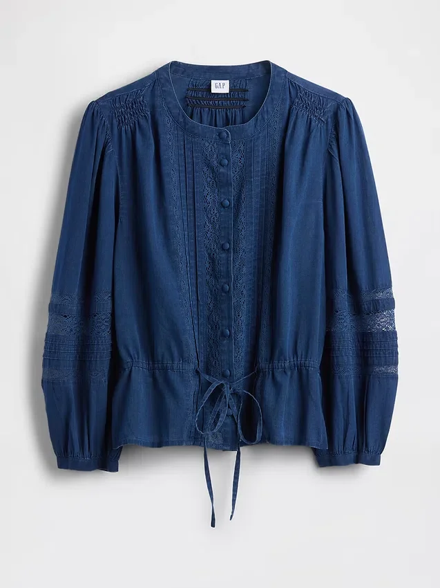 Blusa de voile con ribete de encaje