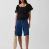 Blusa holgada de cuello cuadrado con ribete de encaje