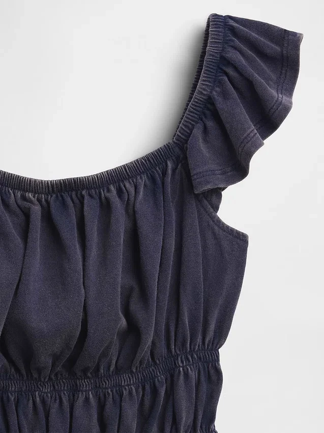 Blusa infantil con peplum, mangas con volantes y fruncido