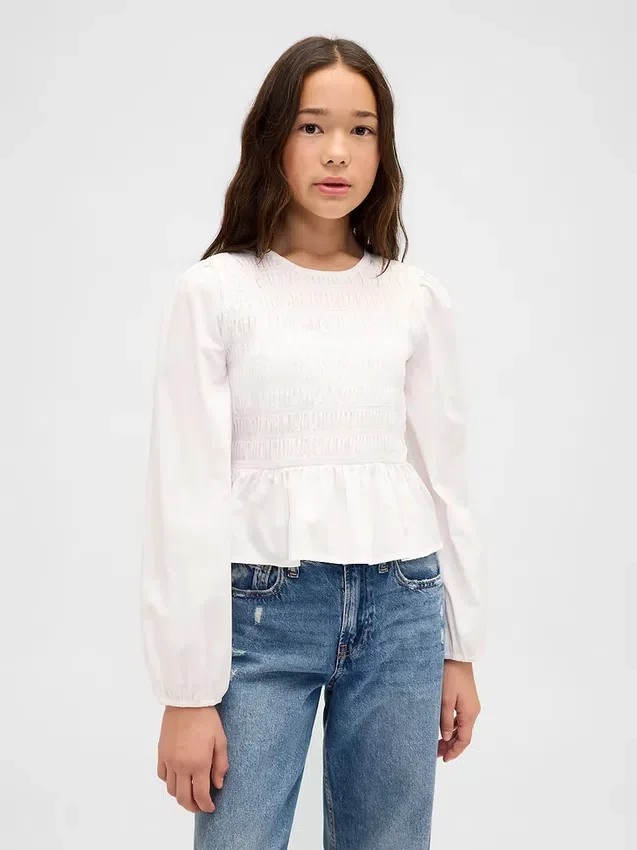 Blusa infantil con peplum y fruncidos