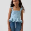 Blusa infantil de gasa de algodón con peplum fruncido