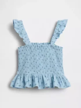 Blusa infantil de gasa de algodón con peplum fruncido