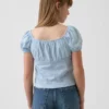 Blusa infantil de mangas abullonadas con ribete de encaje