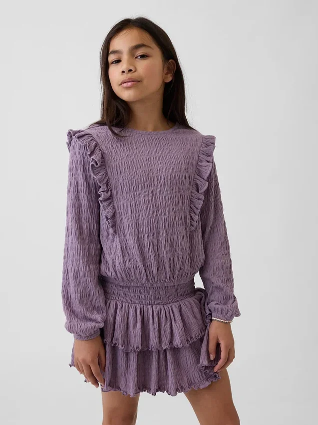 Blusa infantil de punto arrugado con volantes