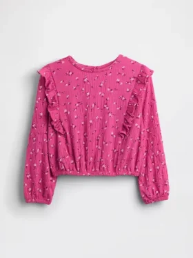 Blusa infantil de punto arrugado con volantes