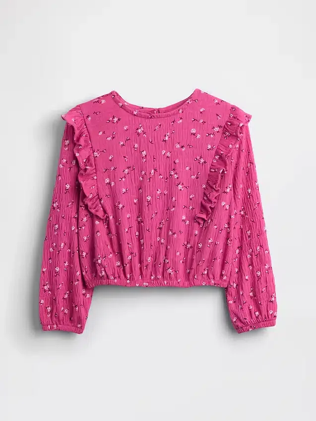 Blusa infantil de punto arrugado con volantes