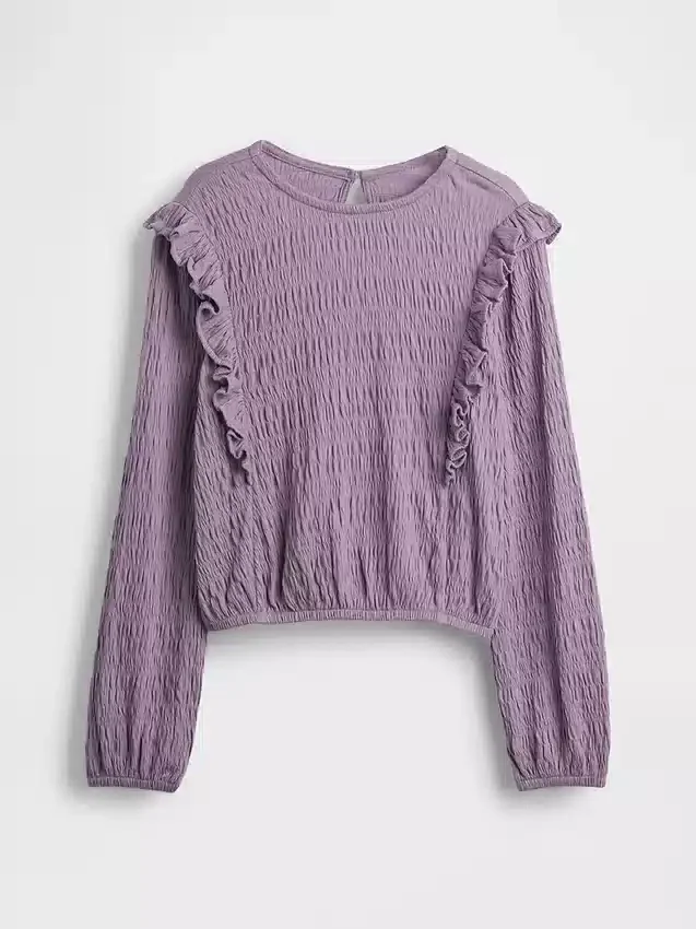 Blusa infantil de punto arrugado con volantes