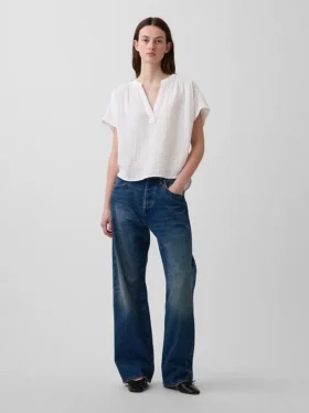 Blusa oversize de gasa de algodón con cuello abierto
