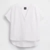 Blusa oversize de gasa de algodón con cuello abierto