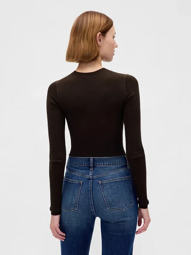 Body de jerséu transparente con costuras acanaladas