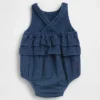 Body tipo burbuja de denim con gasa de algodón para bebé
