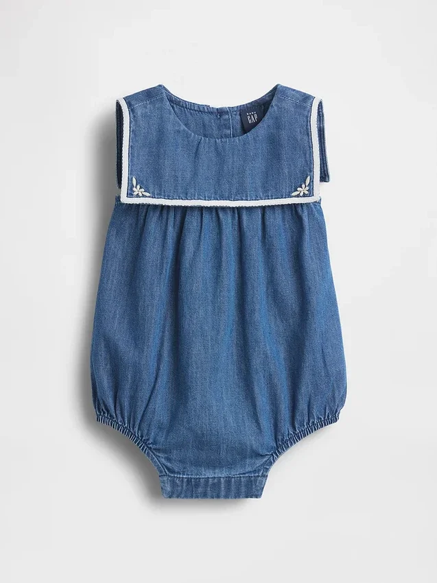 Body tipo burbuja de denim para bebé estilo marinero