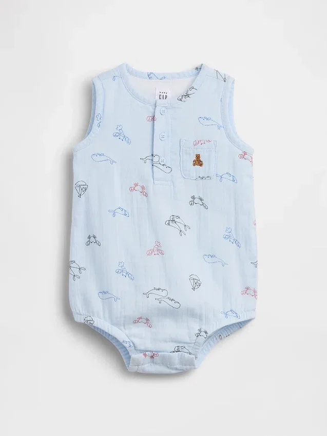 Body tipo camiseta Henley con bolsillo para bebé, de gasa de algodón