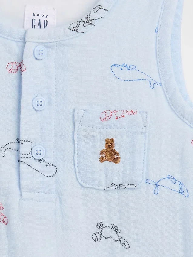 Body tipo camiseta Henley con bolsillo para bebé, de gasa de algodón