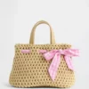 Bolsa de paja con moño de cuadros vichy para niños pequeños