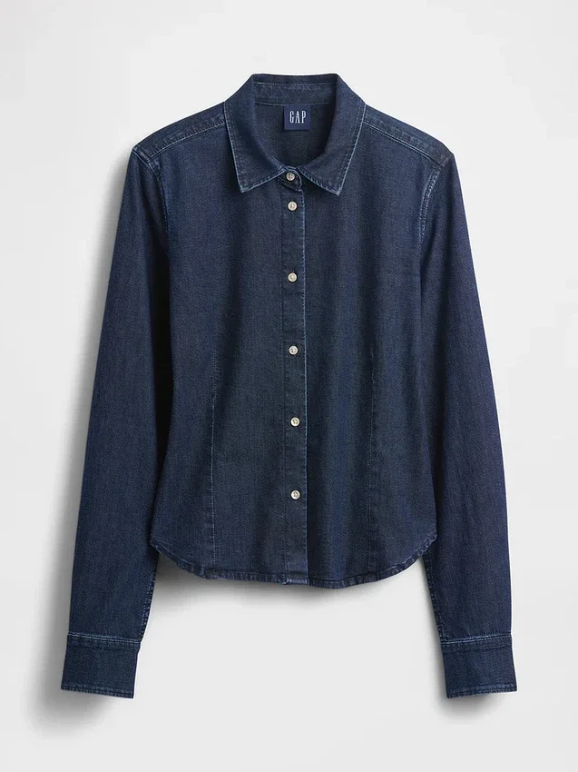 Camisa corta ajustada de mezclilla