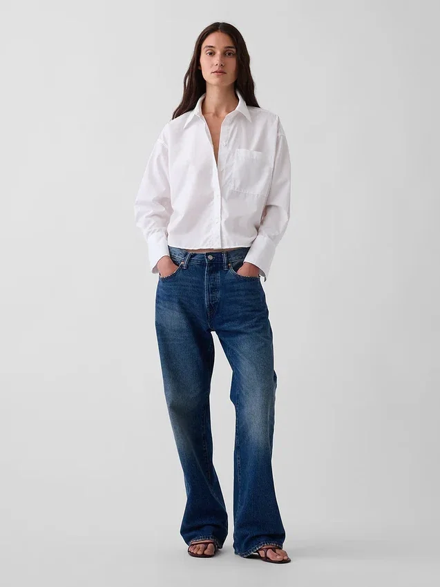 Camisa corta oversize de popelín de algodón orgánico